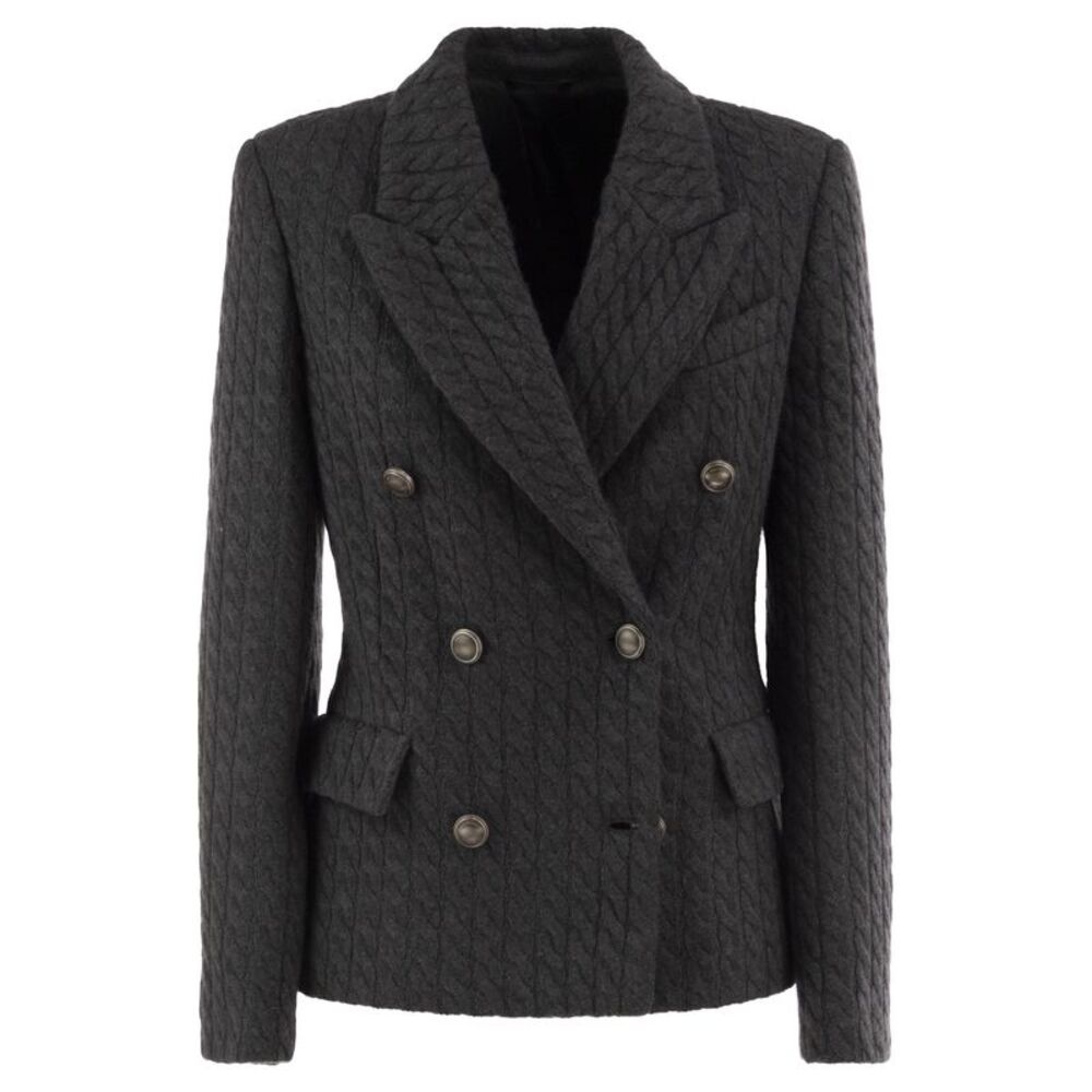 Brunello Cucinelli Women Double-Breasted Cashmere Cable-Knit Blazer